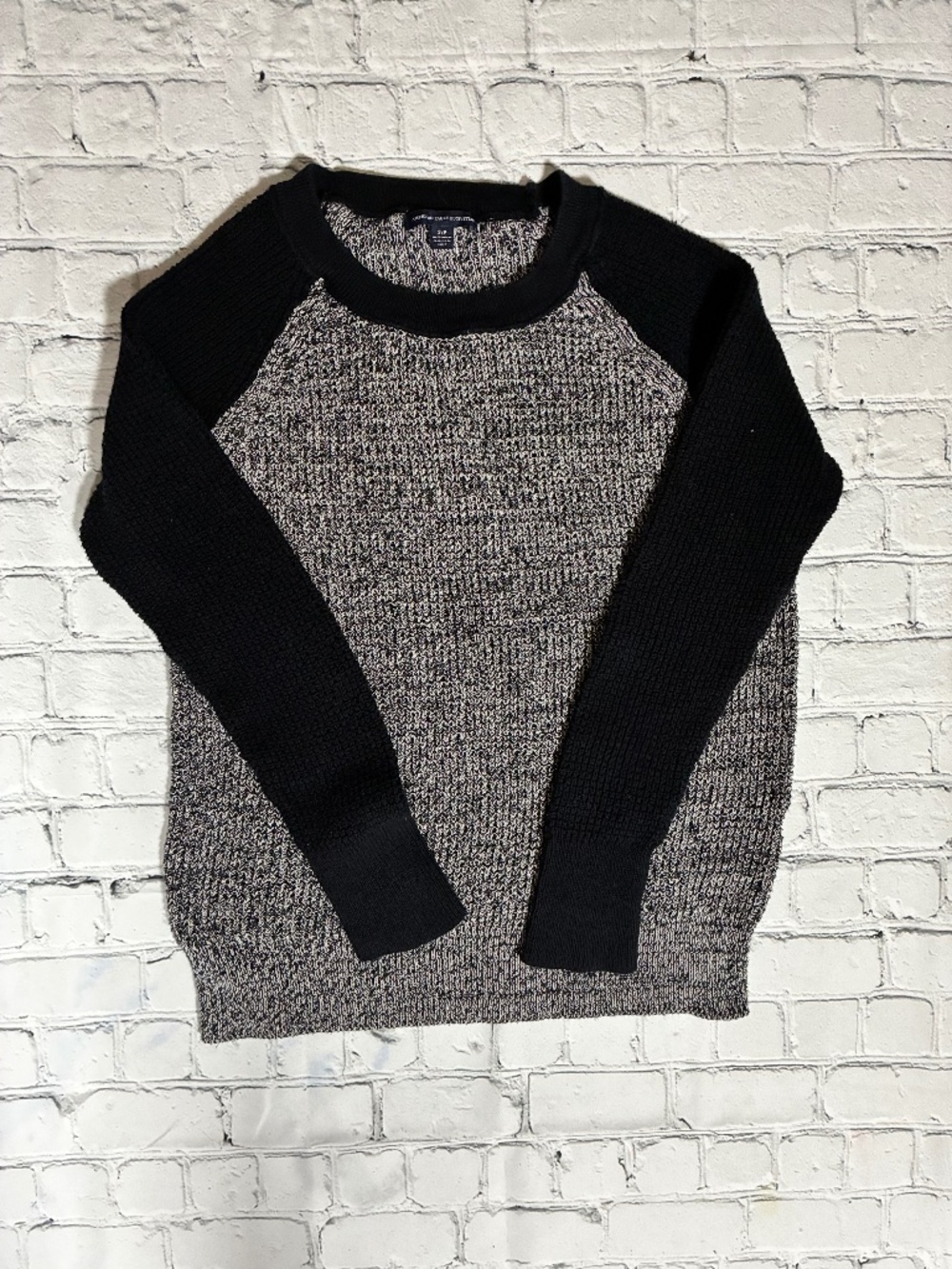 American Eagle Marled Knit Raglan Sweater Black Gray S